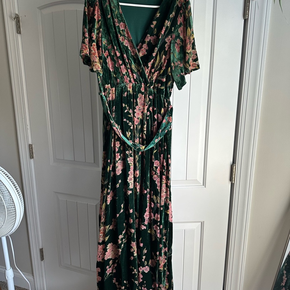 Baltic Born Velvet Green and Pink Floral Maxi Dress